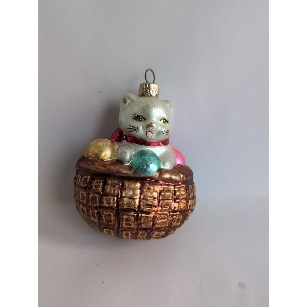 Vintage Christopher Radko Cat with Balls of Yarn Christmas Ornament